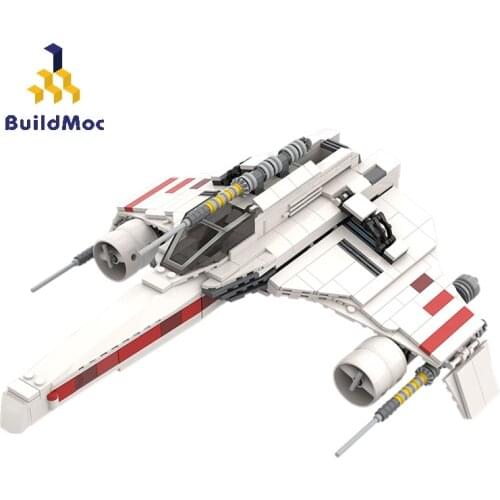 BuildMoc Technical Spaceship MOC Starfighter Aircraft Movie Fighter Weapon Airship Building Blocks Bricks Technical Toy For Boys