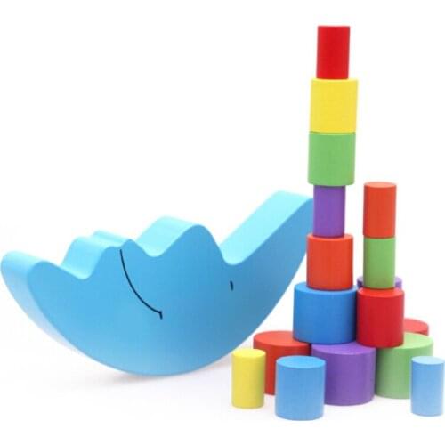 Baby Early Learning Toy Montessori Teaching Aids Moon Balance Colorful Early Development Wood Blocks Toys L0011
