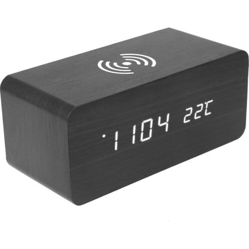 LED Electronic Voice Control Wooden Alarm Clock Temperature Date LED Screen Display Digital Modern Alarm Clocks USB Charging