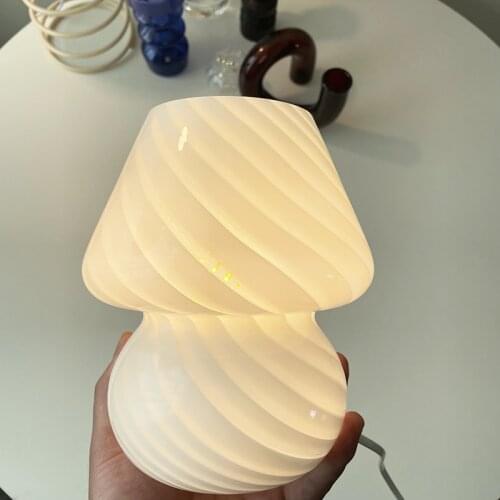 Ins Striped Mushroom Table Lamp Nodic Bedroom Bedside Study Living Room Girl Table Light Creative Vintage Homestay Glass Lamp