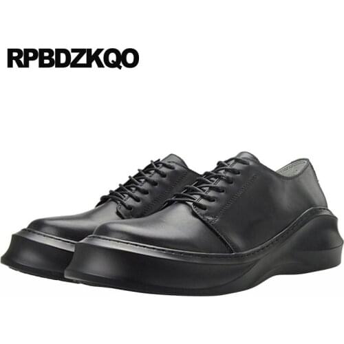 Italy Lace Up Creepers Black Plus Size Big Fashion Round Toe Designer Shoes China High Quality Platform Brand Genuine Leather