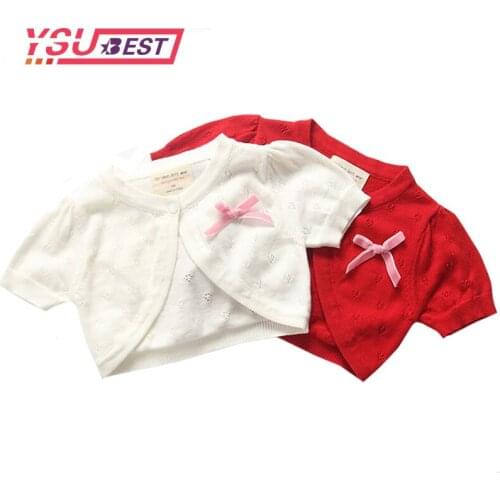 2021 New Girls Cardigan Kids Short-Sleeved Plain Knitted Bolero Fashion Girls Short Jacket Summer Knitted Thin Cardigan Jacket