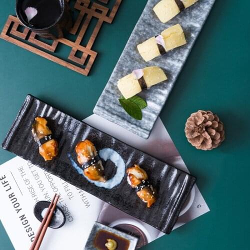 11.5inch Ceramic Sushi Plate, Fruit Salad, Rectangular Plate, Dining Table Decoration Square Plates Set Kitchen Storage Supplies