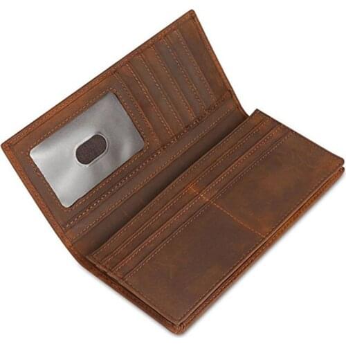 Crazy Horse Leather Bifold Wallet Man Cow Leather Long Purse Inner Zip Coin Pocket Card Holder Clutch Wallets For Male Gift