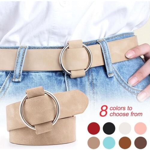 Women leather belt Newest Round buckle belts female leisure jeans wild without pin metal buckle Women strap belt