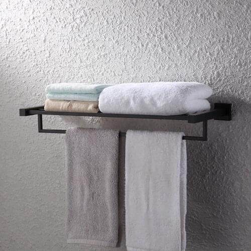 Square Bathroom Shelves Towel Rack with Towel Bar Wall Mount SUS 304 Stainless Steel Matte Black