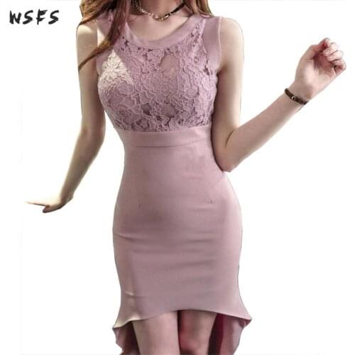Summer Lace Dresses Pink White Black Sleeveless Womens Dress Vintage Bandage Sexy Patry Ladies Midi Asymmetrical Dovetail Dress