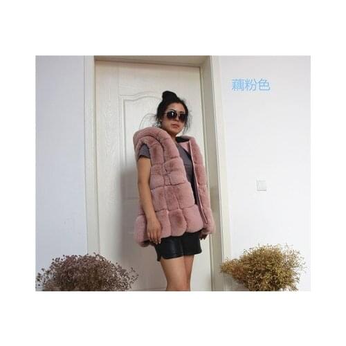 Top brand Medium Long Women Rabbit Fur Coat With hood high quality