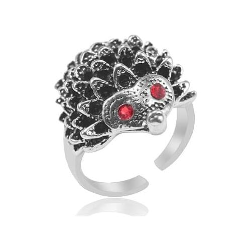 Fashion Animal Red Rhinestone Eyes Hedgehog Shape Ring Zinc Alloy Opening Adjustable Handsome Guy Jewelry Selection Direct Sales