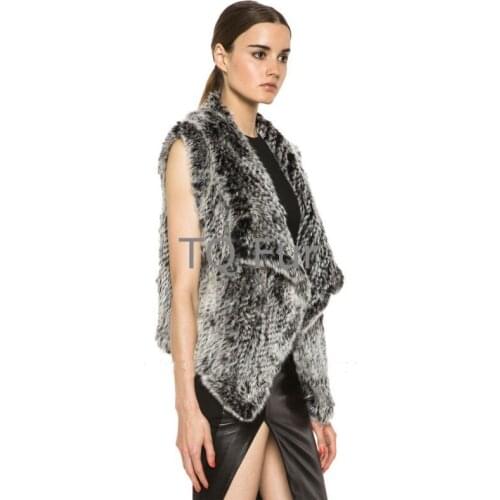 Fashion Real Rabbit Fur Waistcoat Turn-down Collar Thick Knitted Rabbit Fur Vest Coat Jacket Special color