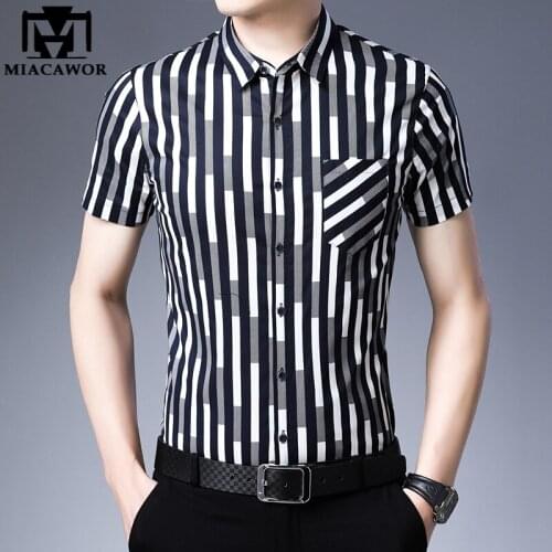 New Summer Striped Shirts Men High Quality Cotton Short Sleeve Casual Shirt Slim Fit Chemise Homme Male Clothing C781