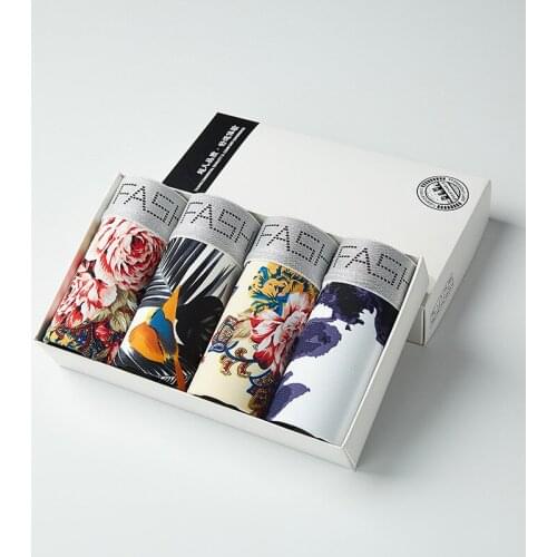 Mens briefs, boxers, mens ice silk, breathable, youthful personality, Chinese style, one-piece boxer briefs, four boxed