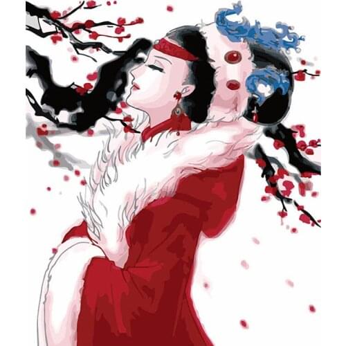 40*50 cm Red girl white snow Wall picture coloring By Numbers Abstract paint by number quadros Diy Oil Painting By Numbers DY098