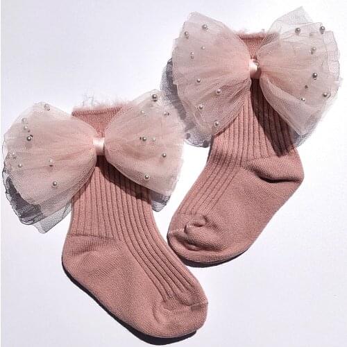 New Baby Girls Socks Bows Beading Toddlers Infants Ankle Socks Girls Princess Sock Plus Velvet Warm Children Socks 0-5Years