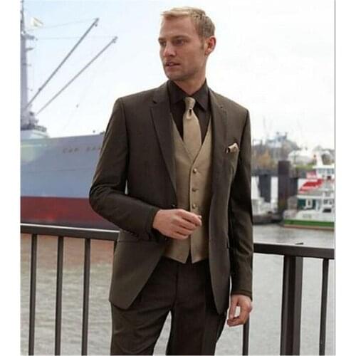 New Classic Men’s Suit Smolking Noivo Terno Slim Fit Easculino Evening Suits For Men Business Party Brown Tuxedos Groomsmen Wed