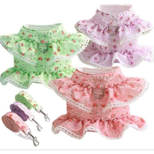 Pet Dog Cat clothes Harness and Leash Set Vest Harness Small floral lace Padded For Small Puppy Dogs Chihuahua Yorkies Pug