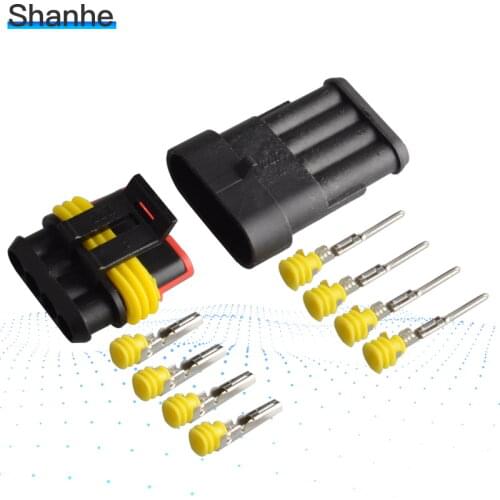 Wholesale NEW Car Auto HID 4 Pin Way Sealed Waterproof Electrical Wire Connector Plug Set