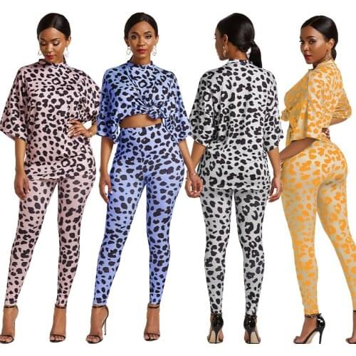 Long Sleeve Womens Pajama Set Sleepwear Nightgown Home Suit Clothes Lounge Sexy Leopard Print Crop Top Legging Sets Streetwear