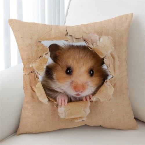 Hamster Print Cushion Cover Short Plush Pillow Covers 3D Lovely Mouse Decorative Throw Pillow Case Sofa Home Decor Pillowcase