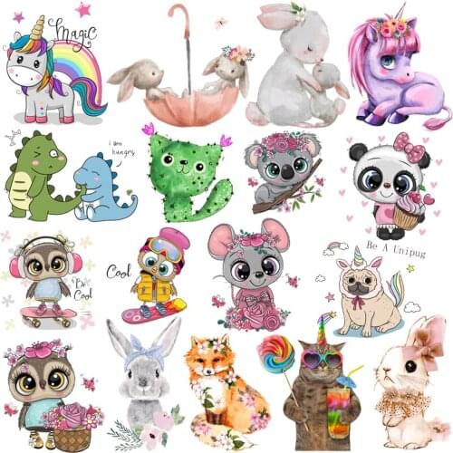 Prajna Iron on Cute Animal Patches for Kids Clothing Cartoon Heat Transfer Vinyl Unicorn Patch T-shirt Applique Stickers Thermal