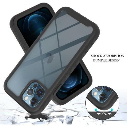 Rugged Hybrid Armor TPU Bumper Phone Cover For iPhone 12 11 Pro Max 12Mini XR XS Max X 7 8 Plus Transparent PC Shockproof Cover