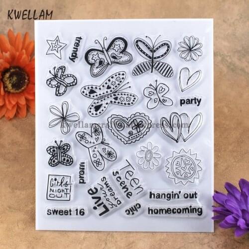 Butterfly Flower homecoming party Scrapbook DIY photo cards account rubber stamp clear stamp transparent stamp 14x18cm KW7050401