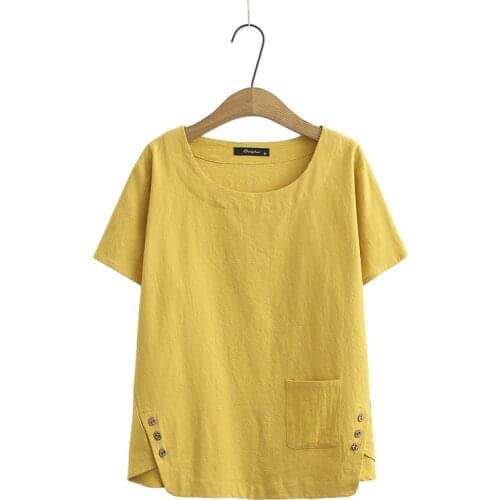 Plus Size XL-4XL Full Cotton Solid Tops Womens Casual Short Sleeve Tshirts Oversize Simple Elgant Shirts