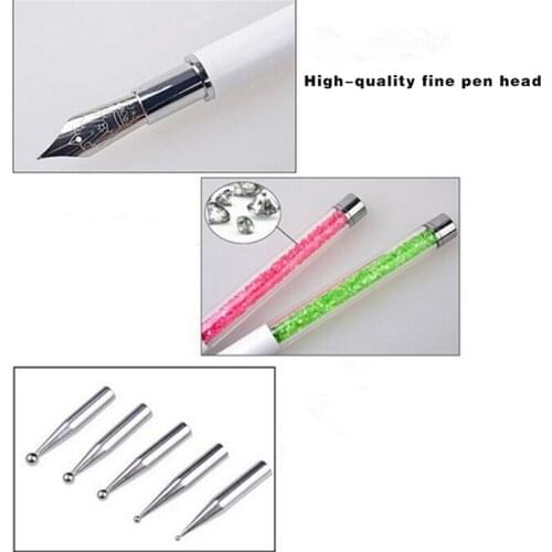 Nail Art Pen Brush 5 Dotting Head Nib Rhinestone Crystal Metal Tips Painting Drawing Manicure Tool SANA889
