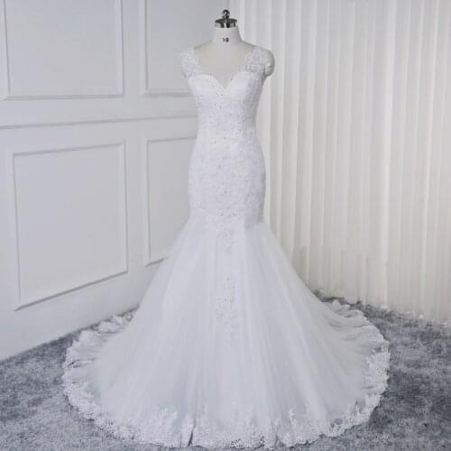 Sexy Deep V neck Beading Wedding Dresses Mermaid Style Africa New 2019 White Lace Appliques Plus Size Tulle Wedding Gowns