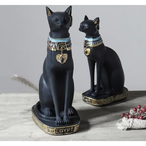 Nordic resin black cat crafts Egyptian cat doll animal sculpture home office desktop retro art decoration Christmas gift