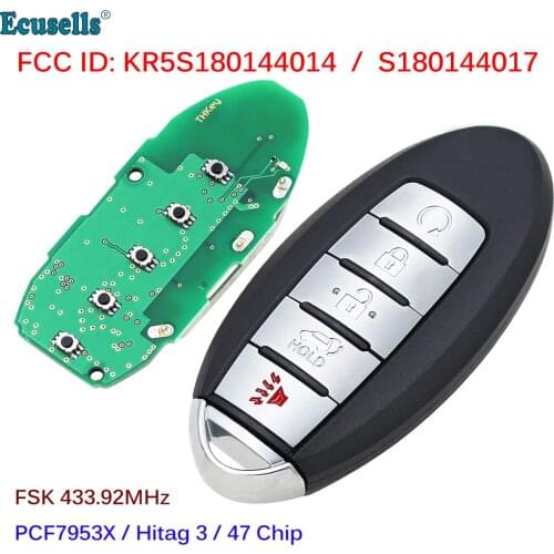 5 Buttons Smart Remote Key FSK 433.92MHZ ID47 Chip for Nissan Murano Pathfinder 2013-2016 FCC ID: KR5S180144014/S180144017