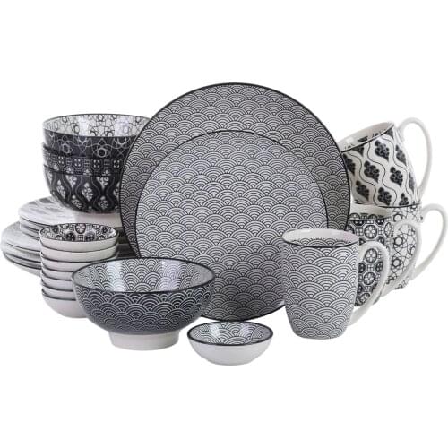 Vancasso Haruka 24 Pieces Porcelain Japanese Style Dinnerware Set with 4*Dinner Plate,Dessert Plate,Bowl,Mug and 8*Dishes Set