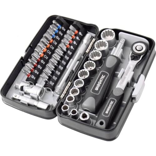 WISRETEC 38pcs Mini Ratchet Wrench Set 1/4" Socket Wrench Screw Bits Set Tools Kit Bike Maintenance Repair Hand Tool