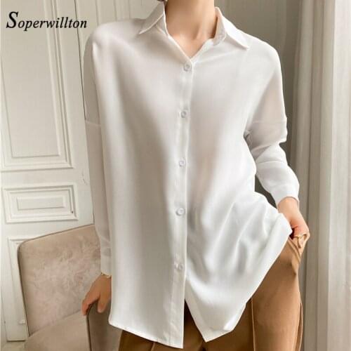Chic autumn Loose Chiffon Blouse Plus Size Long Womens Blouses Shirts button Fashion Office Lady workwear Shirts oversized Tops