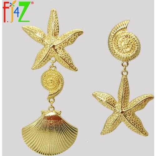 F.J4Z Trend Seashell Earrings for Women Top Fashion Design Big Alloy Seafish Shell Statement Earrings Summer Beach Jewelry