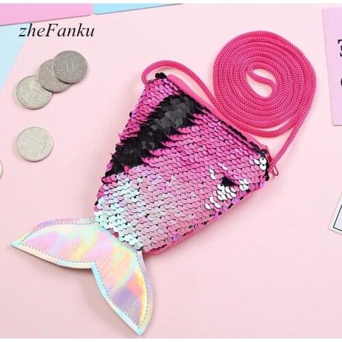 Women Mermaid Tail Sequins Coin Purse Girls Crossbody Bags Sling Money Change Card Holder Wallet Purse Bag Pouch For Gifts