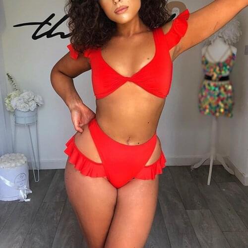 Women Sexy bikini set Swimwear Hollow Out Ruffles Two-Piece Swimsuit Swimming Suit For Women Bikini Swimming Beachwear Biquini