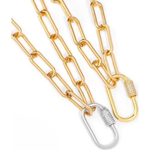 Gold Filld Oval Lasso Necklaces For Women CZ Zircon Carabiner Lock Necklaces Charm Punk Statement Fashion Jewelry nkeq95
