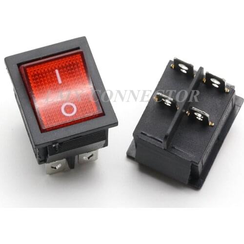 10PCS Red Rocker Switch 16A250V/20A125V KCD4 Copper 4Pin On/Off Power Switch