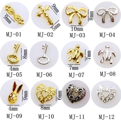 10Pcs/Lot Japan Cross Bow Key Tortoise Heart Rabbit 3D DIY Metal Alloy Nail Art Deco Nail Stickers/Charms/ Tools for Manicure