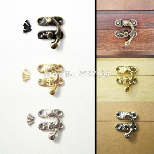 12Pcs Mini Small Antique Golden Jewelry Gift Wine Wooden Box Case furniture Leather Bag Toggle Hasp Latch Lock Clasp 22x18mm