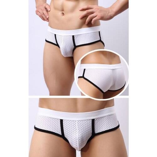 3 Colors Mens Acrylic Mesh Brief Underwear Underpants M-XL Sexy Low Waist U Convex Bulge Pouch Briefs