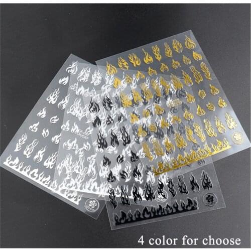 3D Holographic Fire Flame Nail Stickers Slider Gold Black New Year Manicure Decals DIY Nail Art Decorations Decor Tool