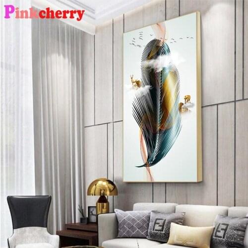 5d diamond painting Abstract art, colored feathers diy full square drill diamond embroidery round diamond mosaic view DIY