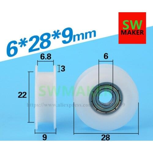 6*28*9 H groove belt pulley, wrapped rubber package, plastic bearing wheel, engraving 3D printer wheel, passive wheel
