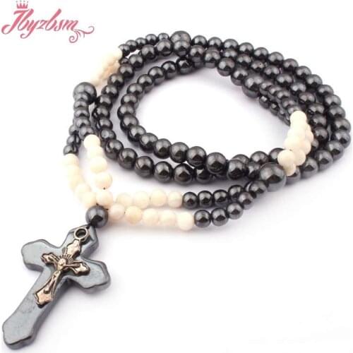 6-8mm Round (No Magnetic) Hematite Natural Stone Beads For Tribal Women Fashion Jewellery Pendant Necklace 31" Free Shipping