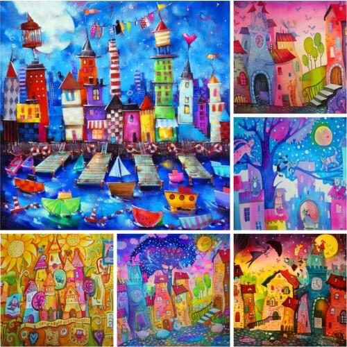 5D DIY Diamond Painting Abstract Art House Handicraft Kit Sale Diamond Embroidery Town Landscape Home Decoration Gift