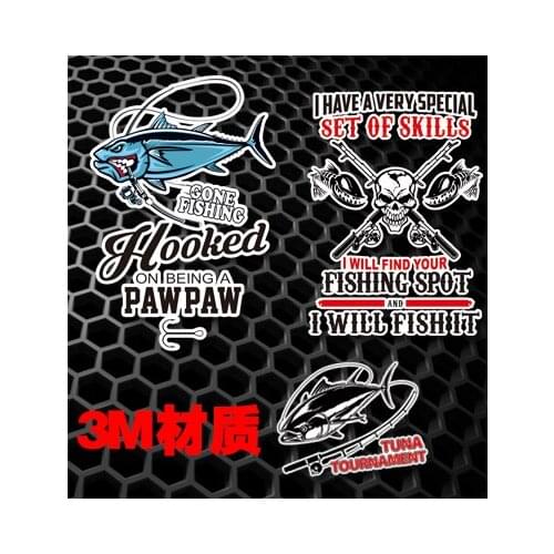 Car Stickers Skull Knight Gone Fishing Skills Flooked PAW PAW Fishing Sport Car Door Whole Body Decal Vinyl 3M