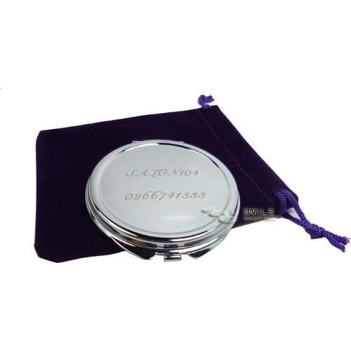 FREE Personalized Engraved Round compact mirror wedding favor gifts+ FREE Purple/Violet Velvet Pouch #18032