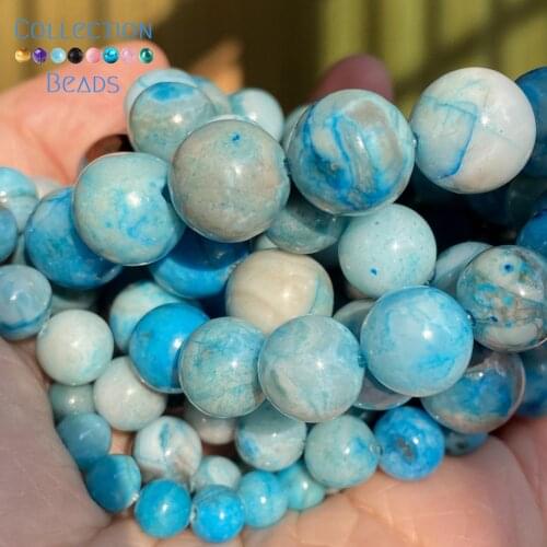 6/8/10/12mm Natural Stone Beads Blue Crazy Agates Round Spacer Loose Beads For Jewelry Making DIY Bracelet Accessories 15